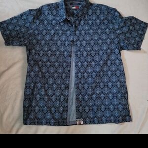 Tommy Hilfiger Navy Blue Geometric Short Sleeve Button-Up